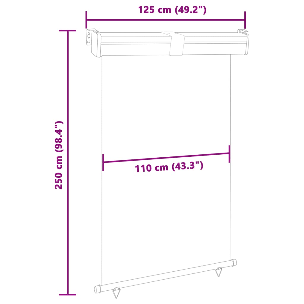 Sidemarkise for balkong 125x250 cm svart
