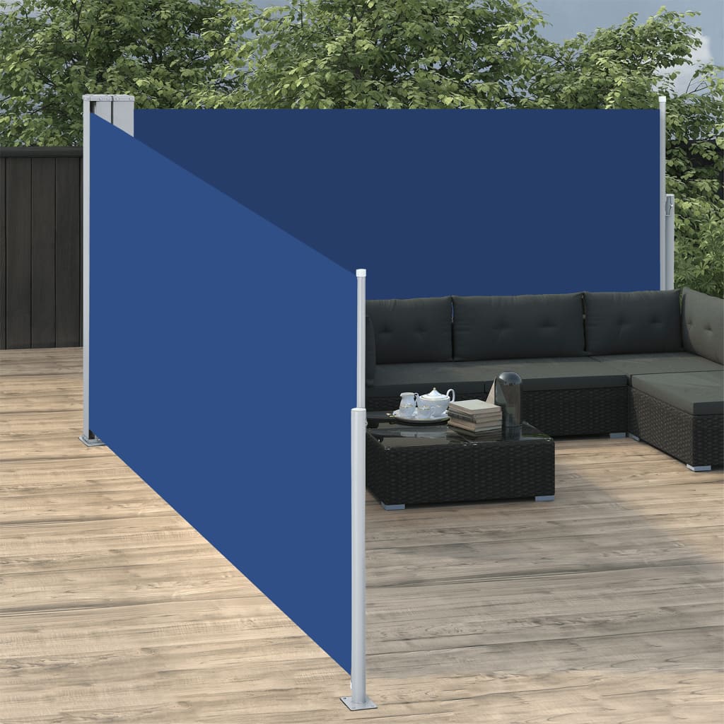Uttrekkbar sidemarkise 140x1000 cm blå