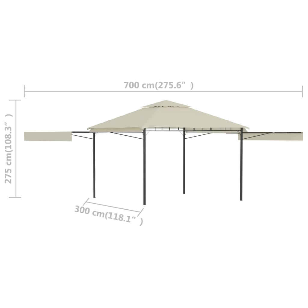 Paviljong med doble utvidede tak 3x3x2,75 m kremhvit 180 g/m²