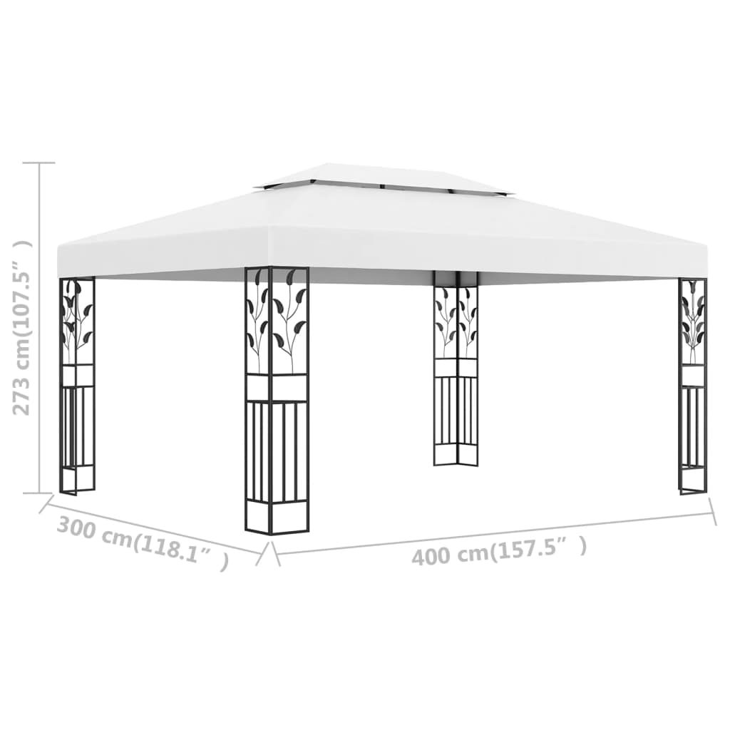 Paviljong med dobbelt tak 3x4 m hvit