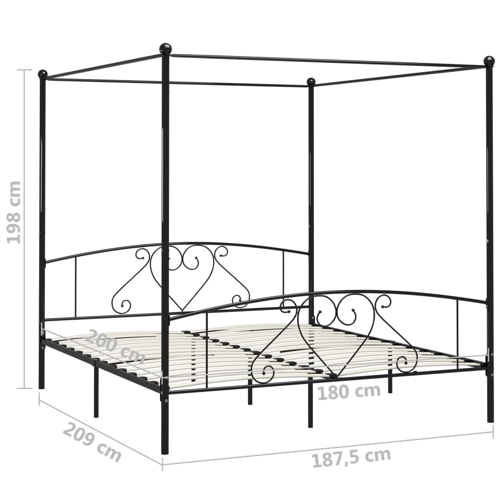 Himmelsengeramme svart metall 180x200 cm