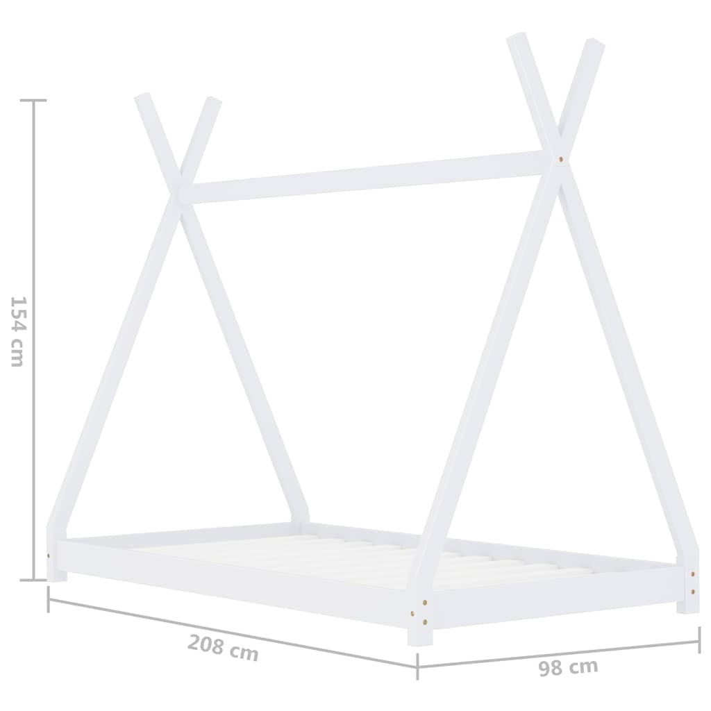 Sengeramme for barn heltre furu hvit 90x200 cm