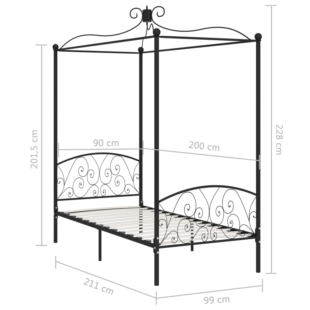 Himmelsengeramme svart metall 90x200 cm