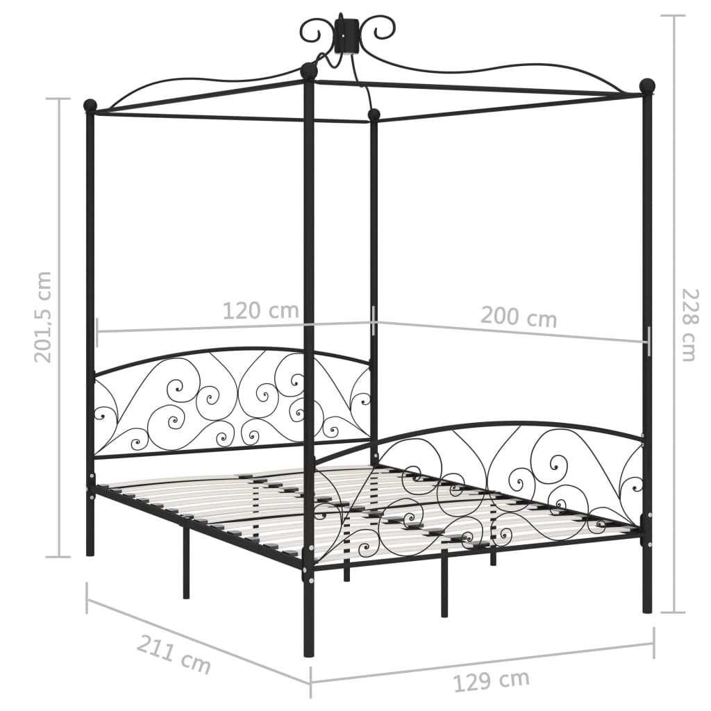 Himmelsengeramme svart metall 120x200 cm
