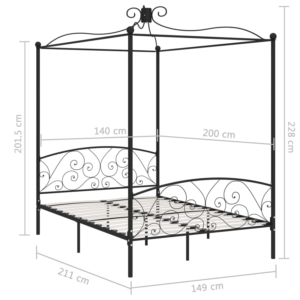Himmelsengeramme svart metall 140x200 cm