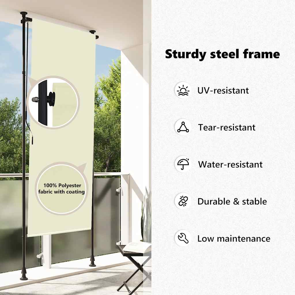 Utendørs rullegardin 120x270 cm kremhvit