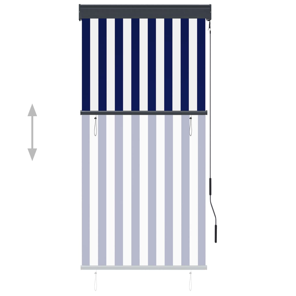 Utendørs rullegardin 80x250 cm blå og hvit