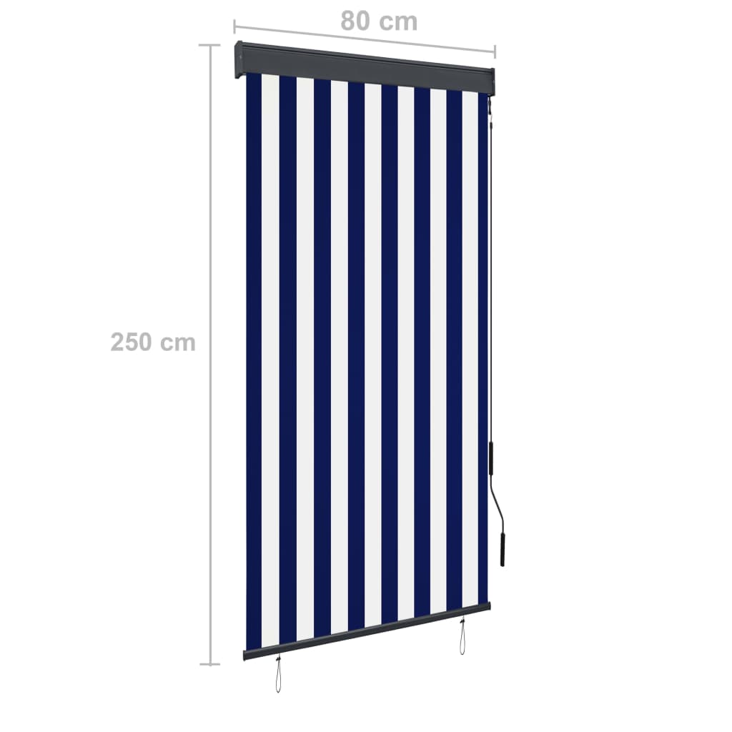 Utendørs rullegardin 80x250 cm blå og hvit