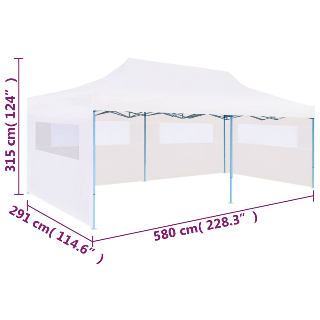 Foldbart popup festtelt med sidevegger 3x6 m stål hvit