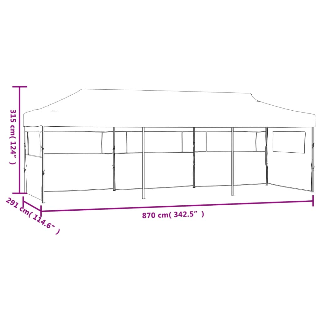 Sammenleggbart festtelt popup med 5 sidevegger 3x9 m hvit