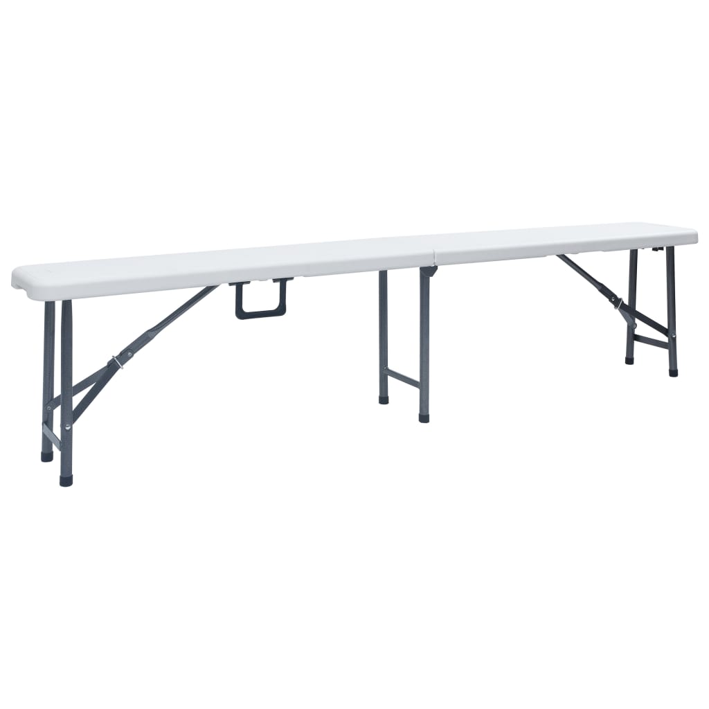 Sammenleggbart hagebord med 2 benker 180 cm stål og HDPE hvit