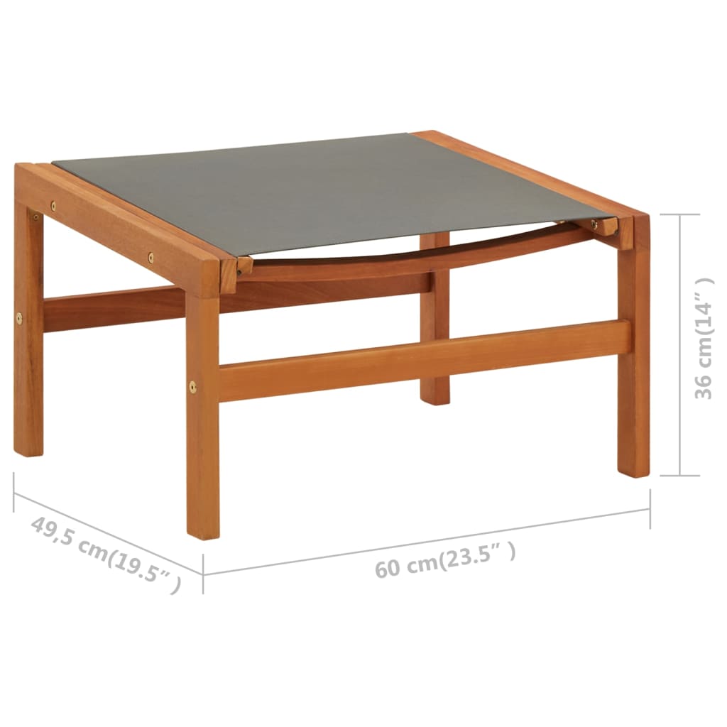 Hagestol med fotstøtte grå heltre eukalyptus og textilene