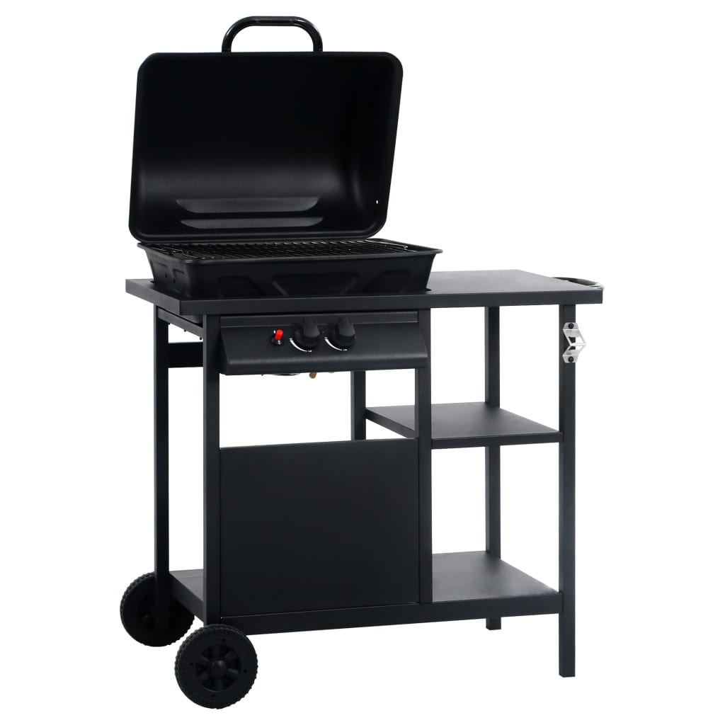 Gassgrill med sidebord i 3 etasjer svart