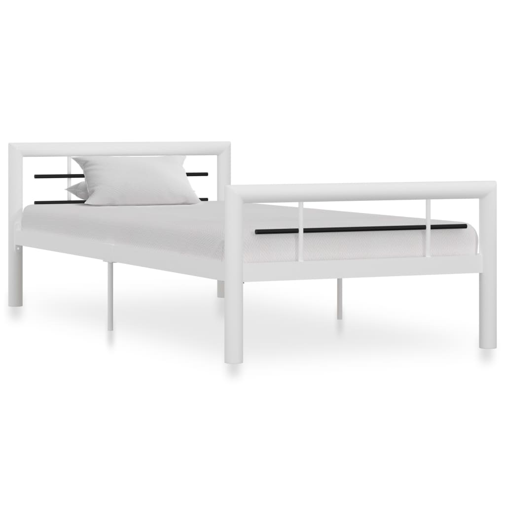 Sengeramme hvit og svart metall 90x200 cm