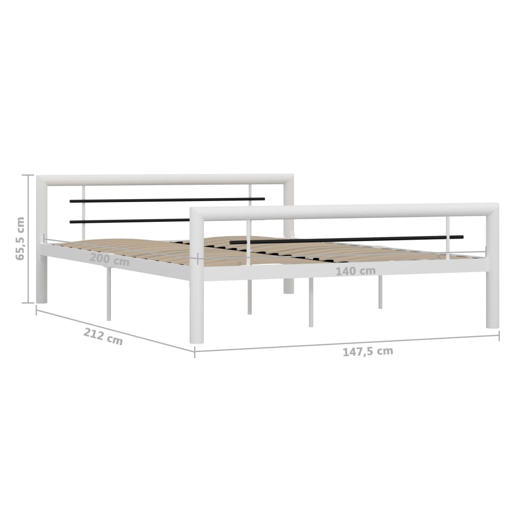 Sengeramme hvit og svart metall 140x200 cm