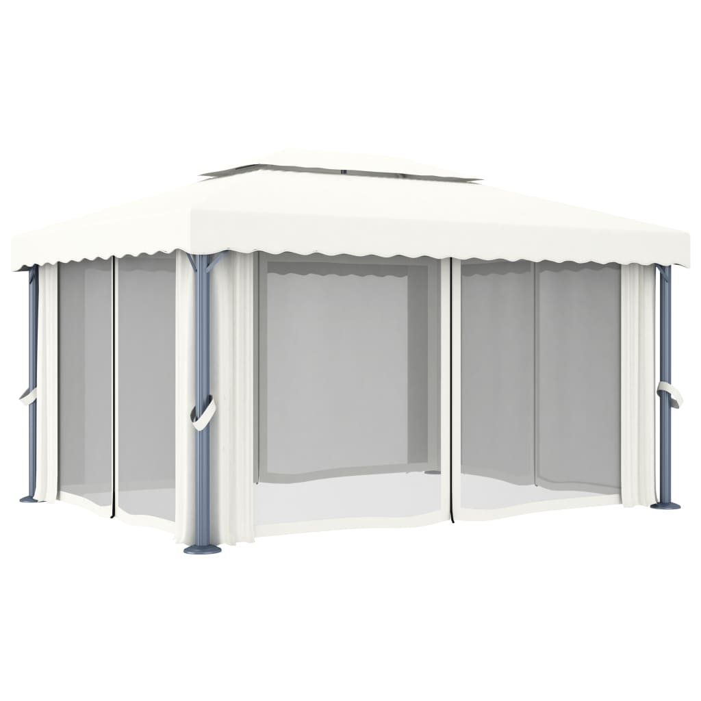 Paviljong med gardin 4x3 m kremhvit aluminium
