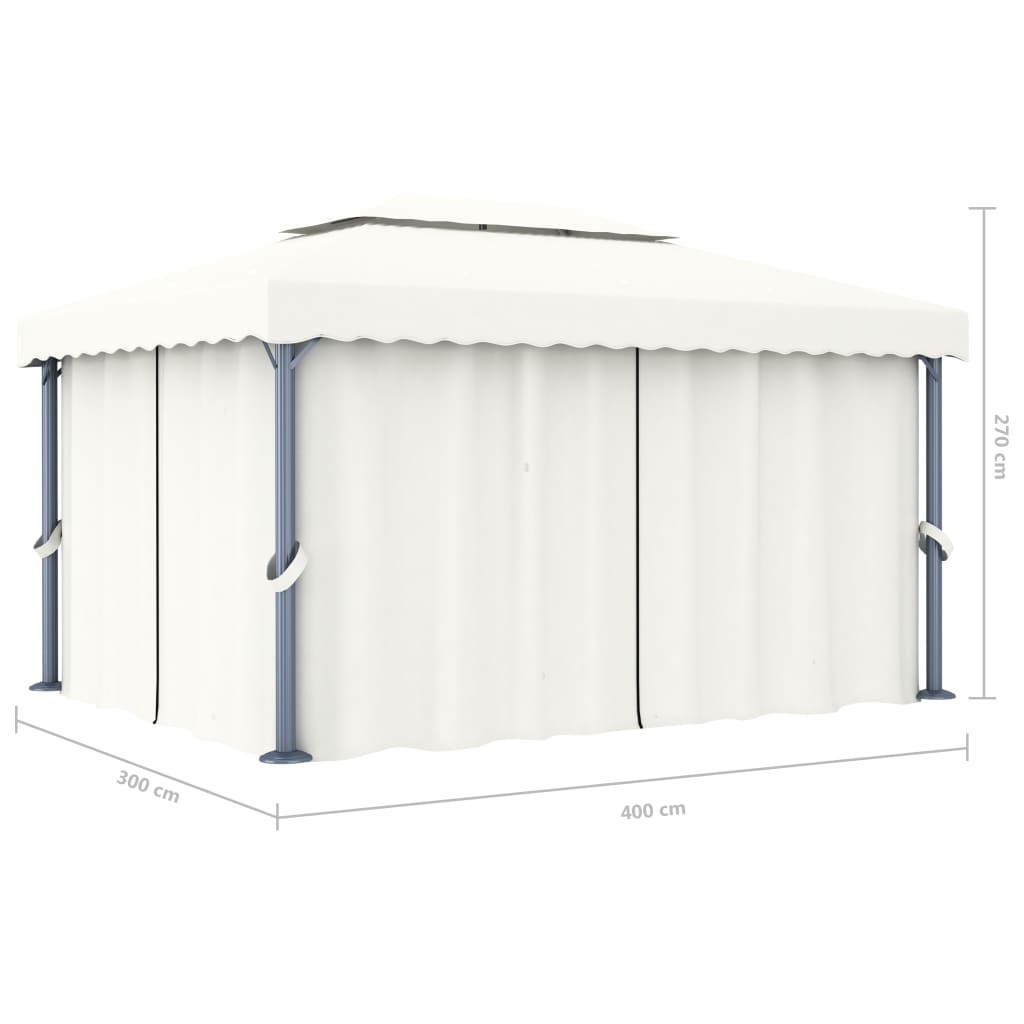 Paviljong med gardin 4x3 m kremhvit aluminium