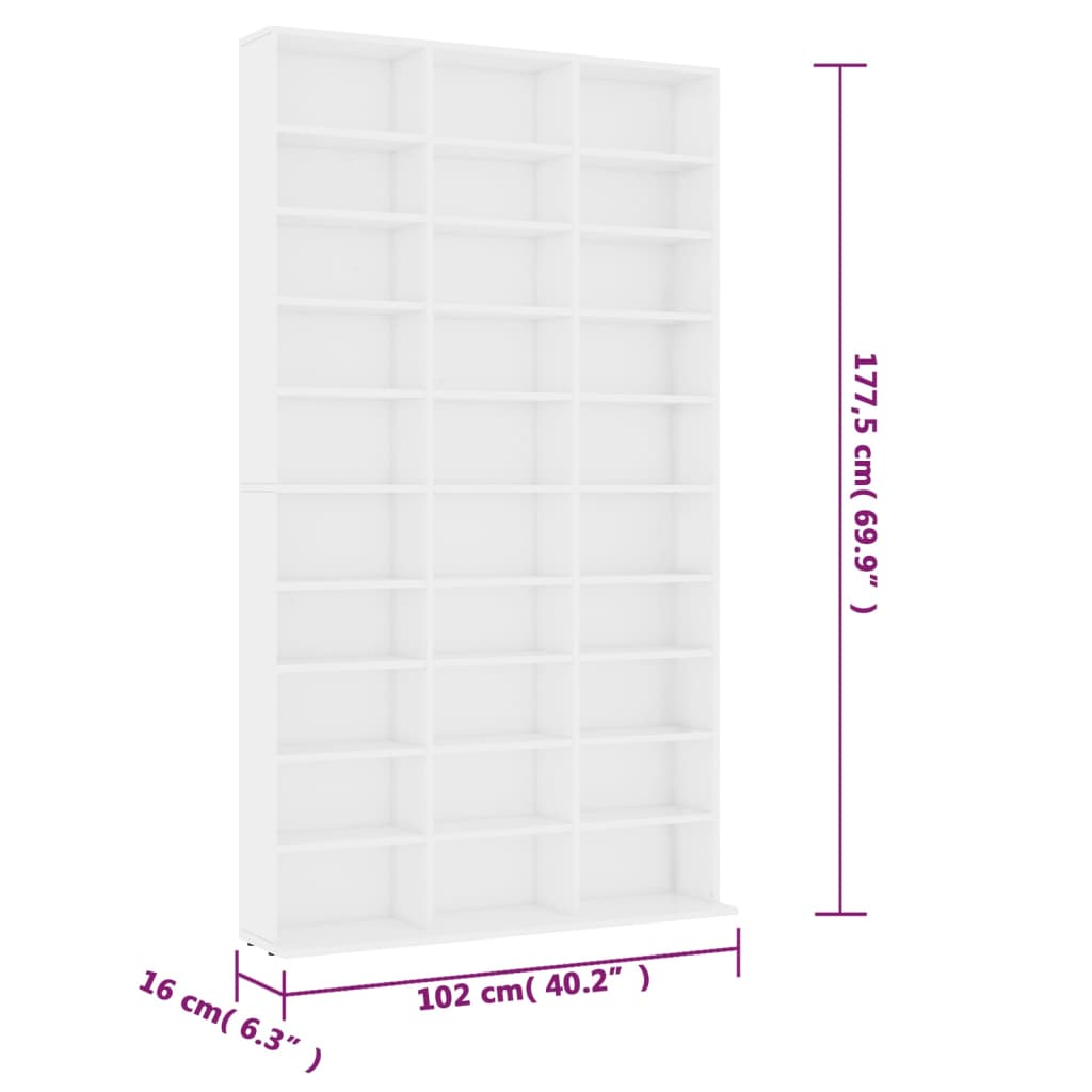 CD-skap hvit 102x16x177,5 cm sponplate