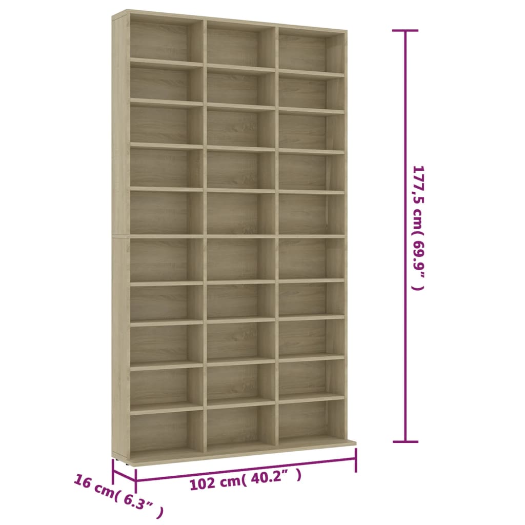 CD-skap sonoma eik 102x16x177,5 cm sponplate