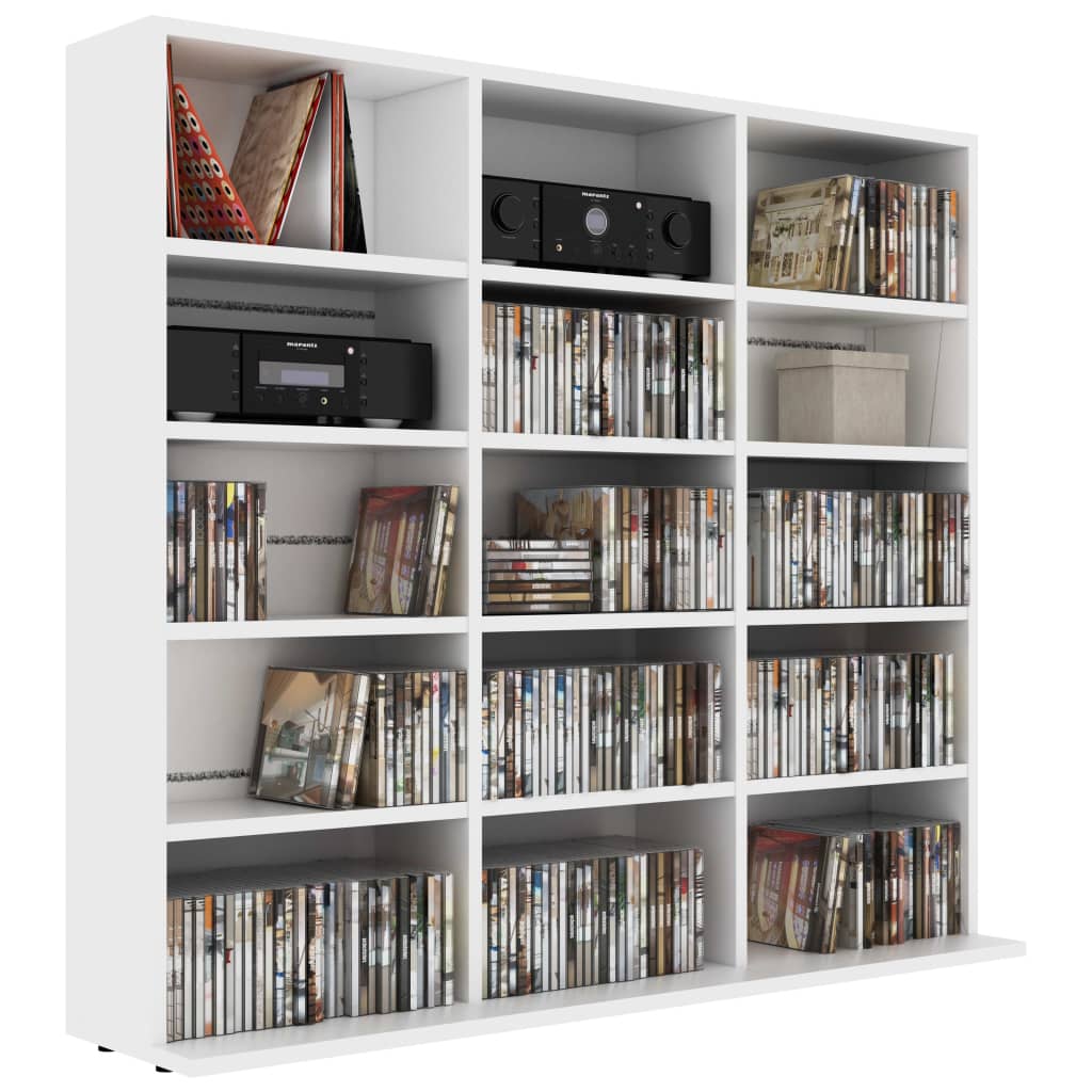 CD-hylle hvit 102x23x89,5 cm konstruert tre