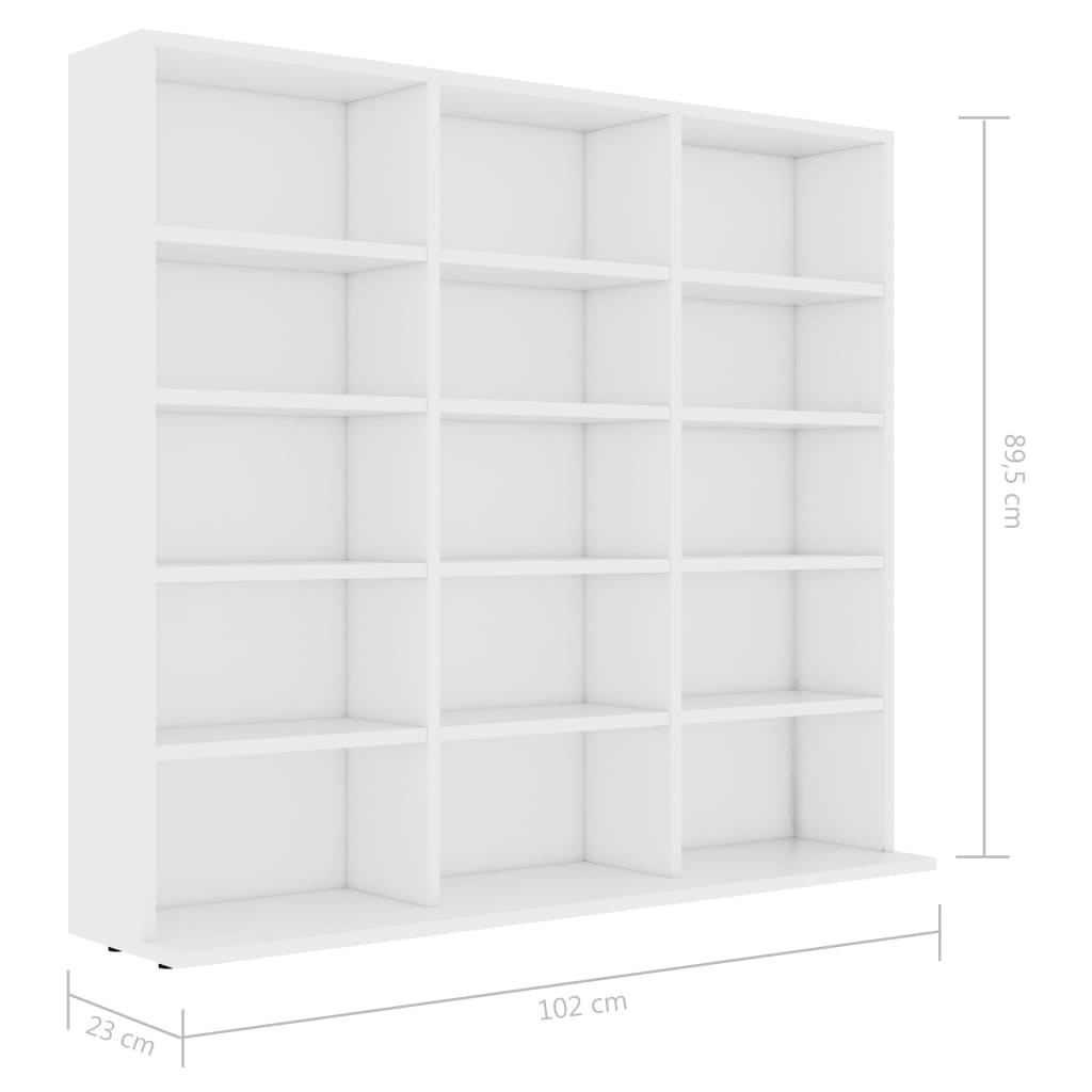 CD-hylle hvit 102x23x89,5 cm konstruert tre