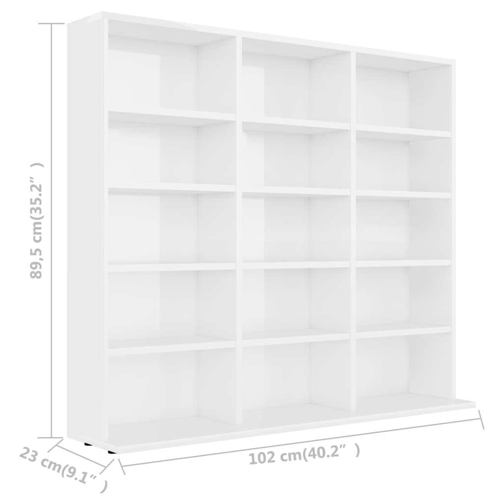 CD-skap høyglans hvit 102x23x89,5 cm sponplate