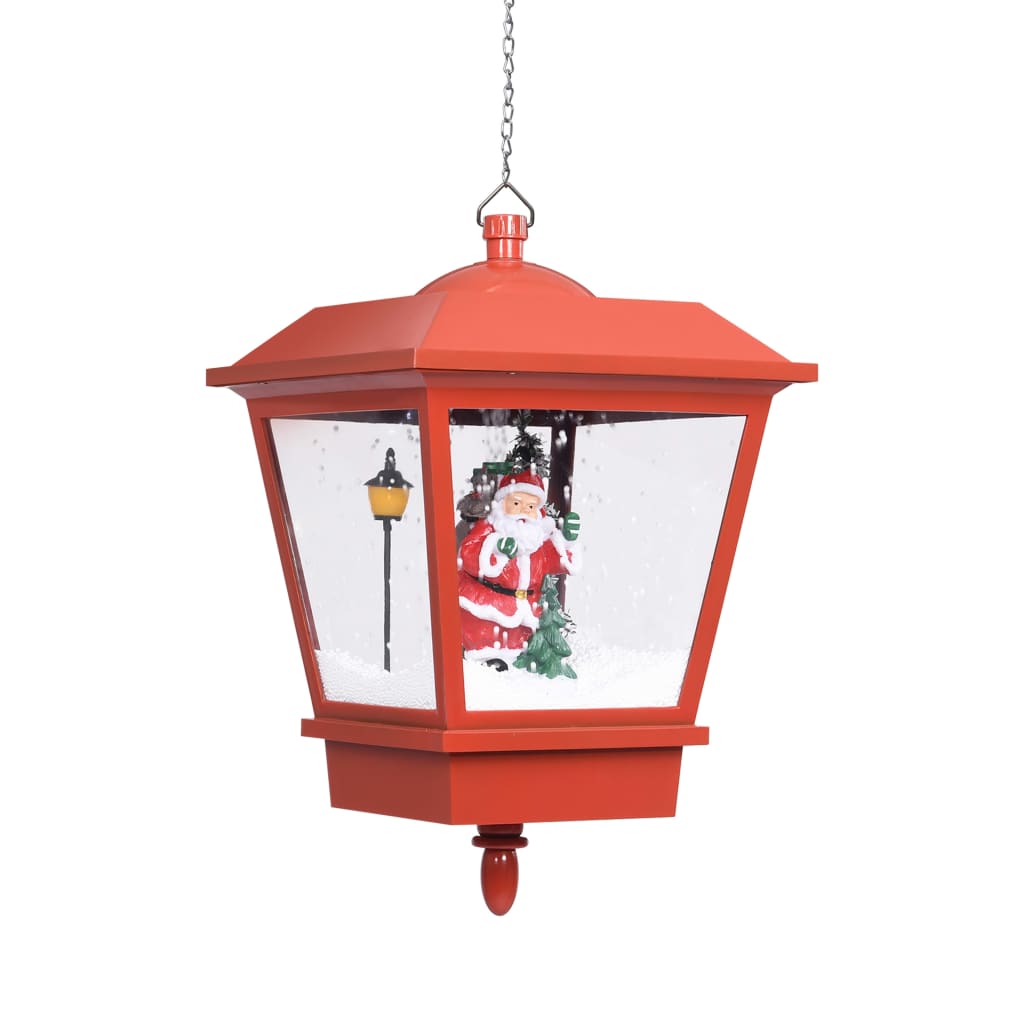 Hengende julelampe med LED-lys og julenisse rød 27x27x45 cm
