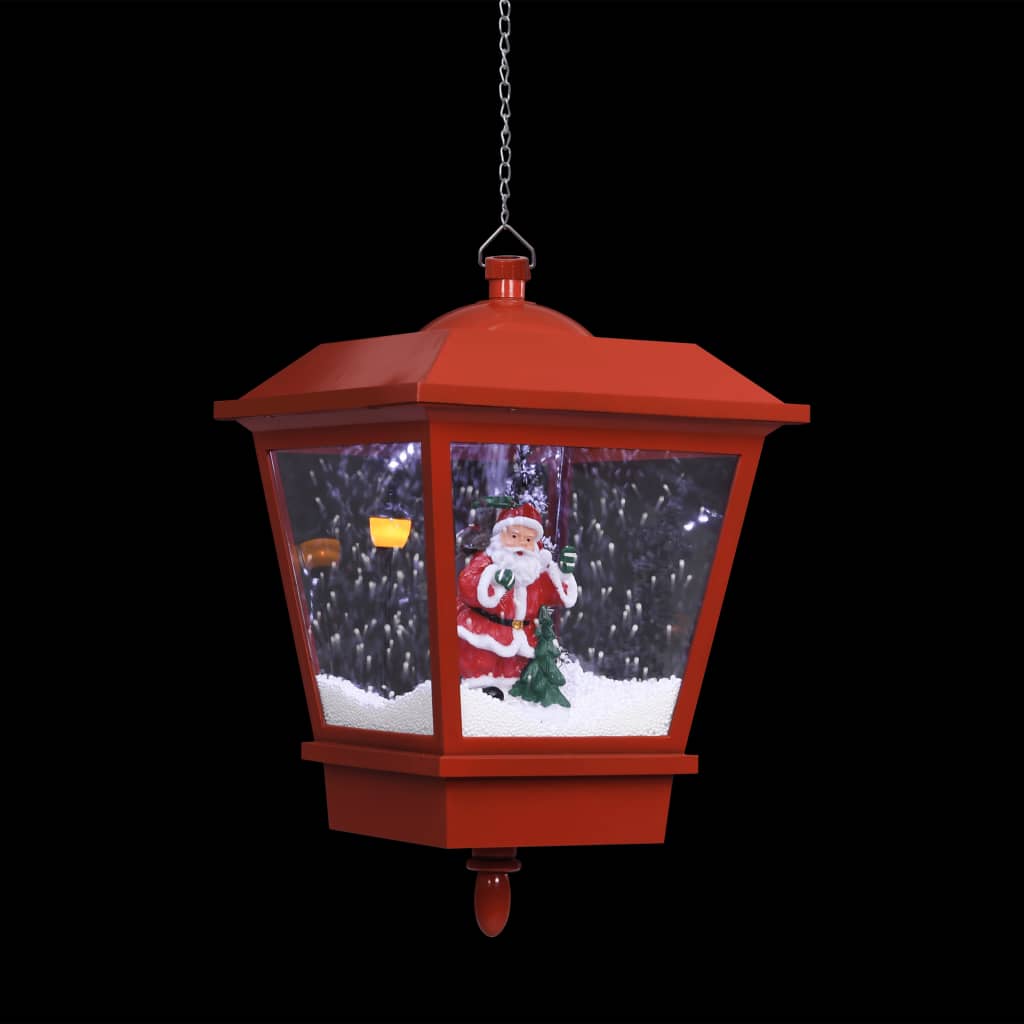 Hengende julelampe med LED-lys og julenisse rød 27x27x45 cm