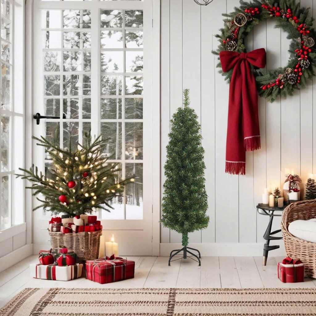 Slankt kunstig juletre med stativ grønn 150 cm PVC