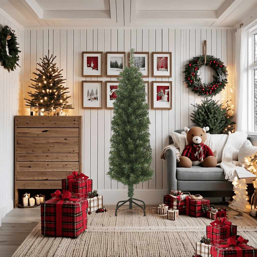 Slankt kunstig juletre med stativ grønn 180 cm PVC