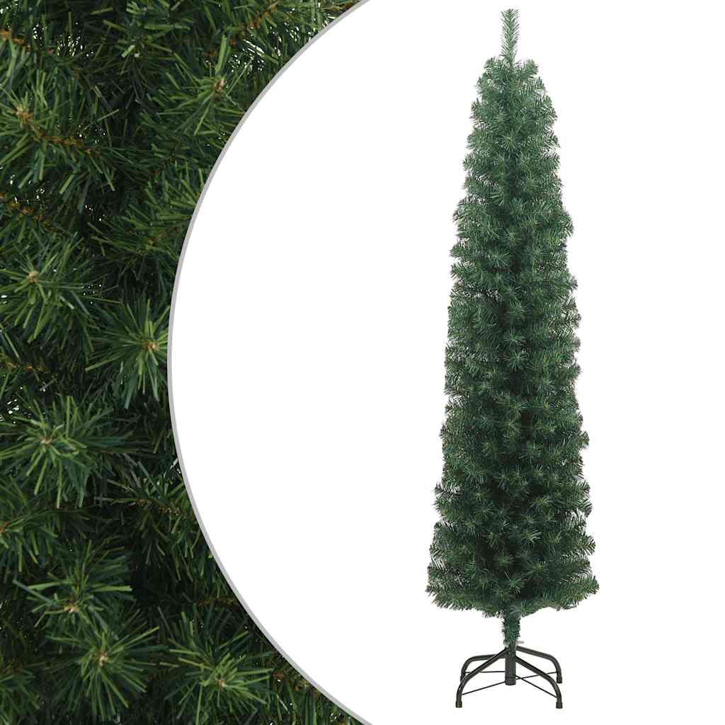 Slankt kunstig juletre med stativ grønn 210 cm PVC