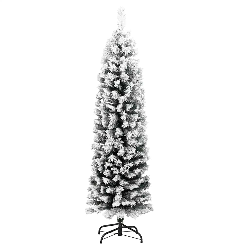 Slankt kunstig juletre med flokket snø grønn 150 cm PVC
