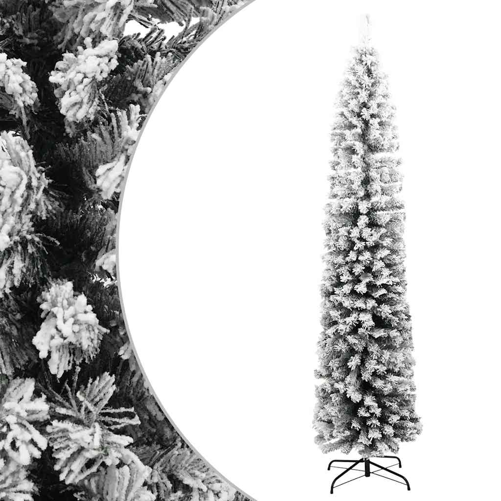Slankt kunstig juletre med flokket snø grønn 240 cm PVC