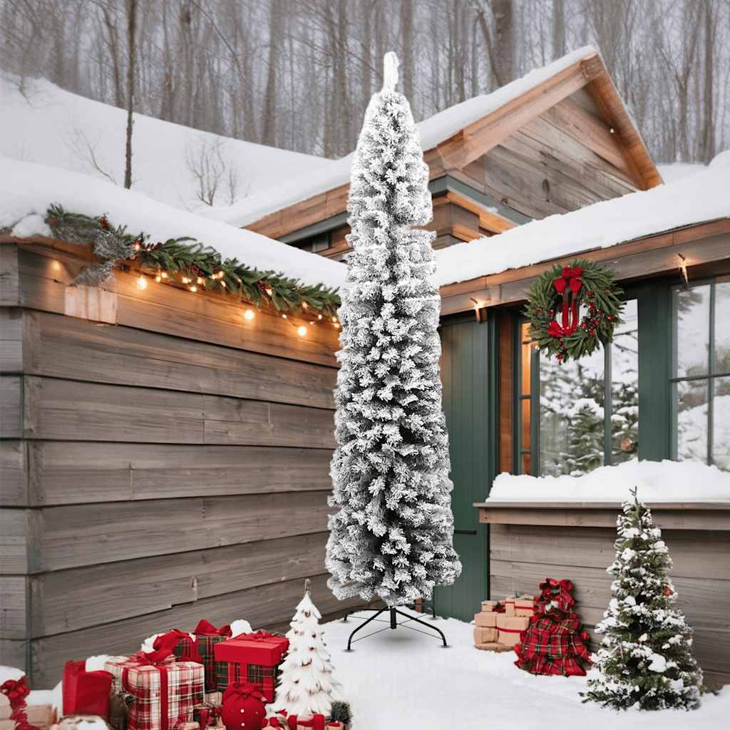 Slankt kunstig juletre med flokket snø grønn 240 cm PVC