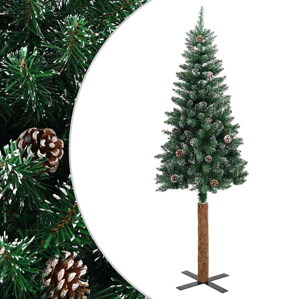 Slankt juletre med ekte tre og hvit snø grønn 180 cm