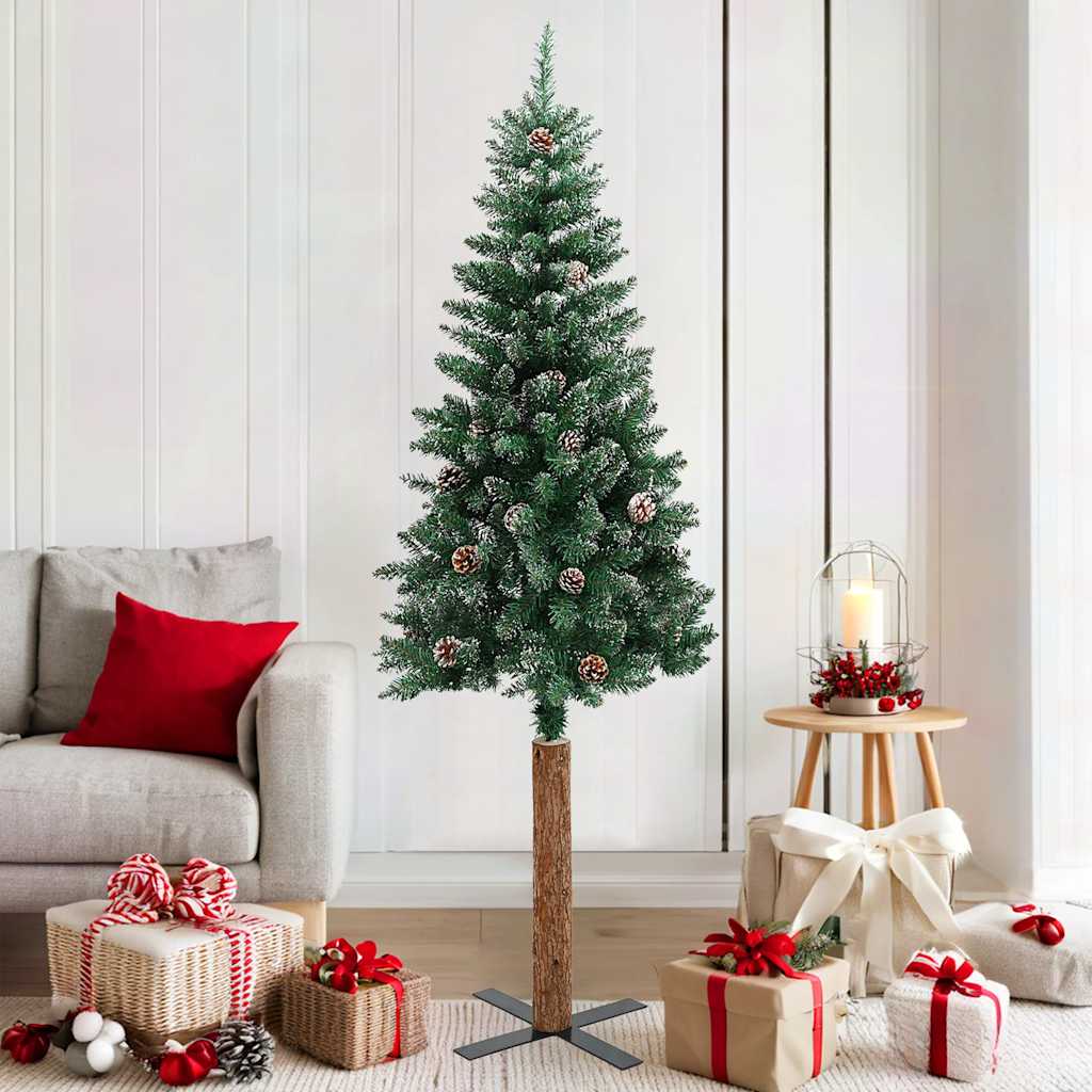 Slankt juletre med ekte tre og hvit snø grønn 180 cm