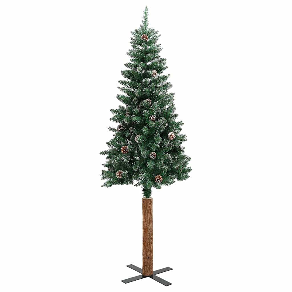Slankt juletre med ekte tre og hvit snø grønn 210 cm