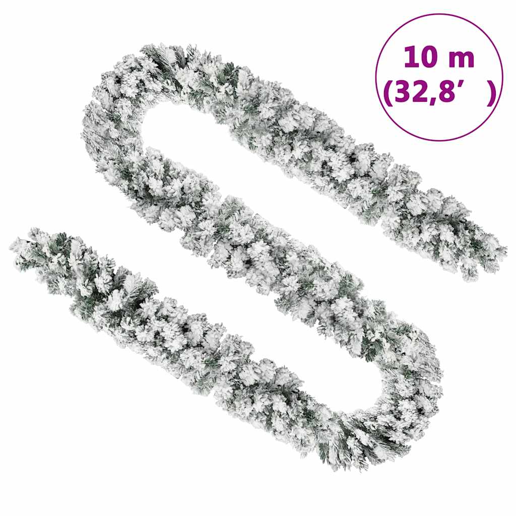 Julekrans med flokket snø grønn 10 m PVC