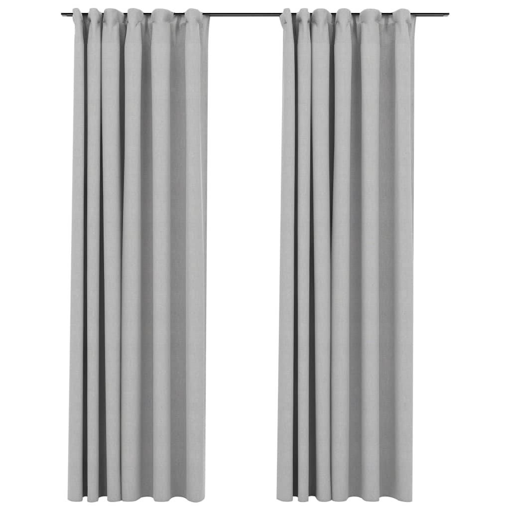 Lystette gardiner med kroker og lin-design 2 stk grå 140x225 cm