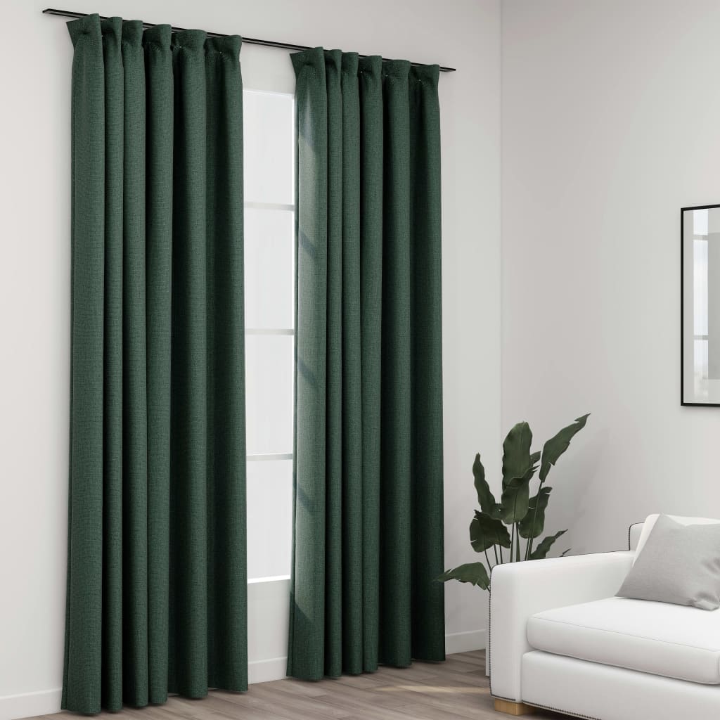 Lystette gardiner kroker og lin-design 2 stk grønn 140x245 cm