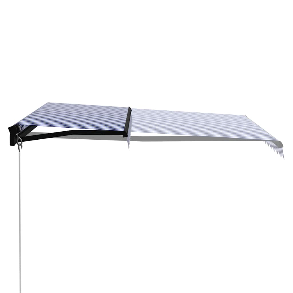 Manuell uttrekkbar markise med LED 300x250 cm blå og hvit