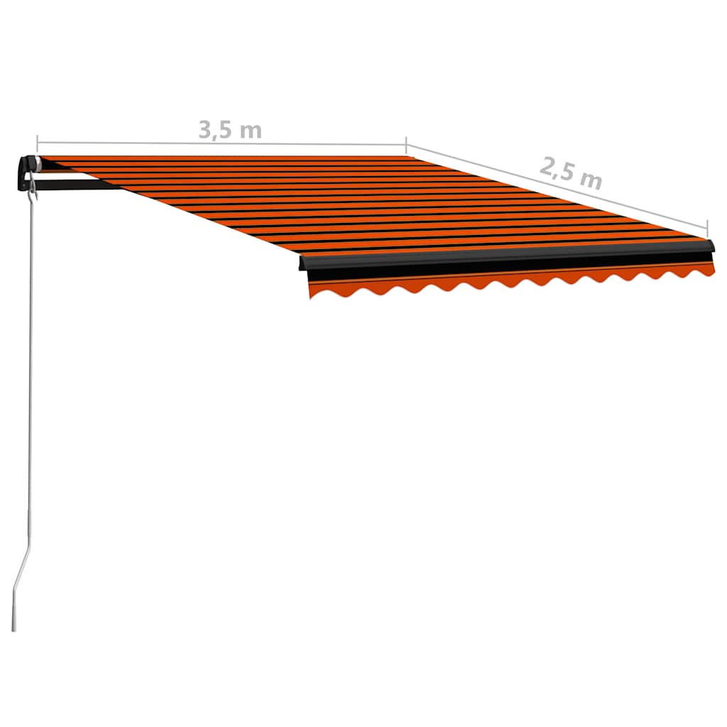 Manuell uttrekkbar markise med LED 350x250 cm oransje og brun