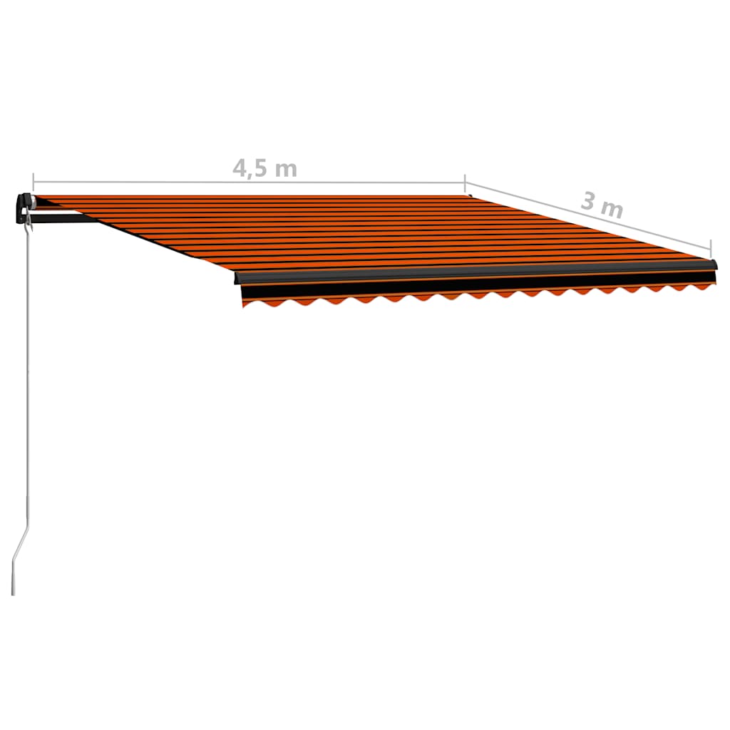 Manuell uttrekkbar markise med LED 450x300 cm oransje og brun