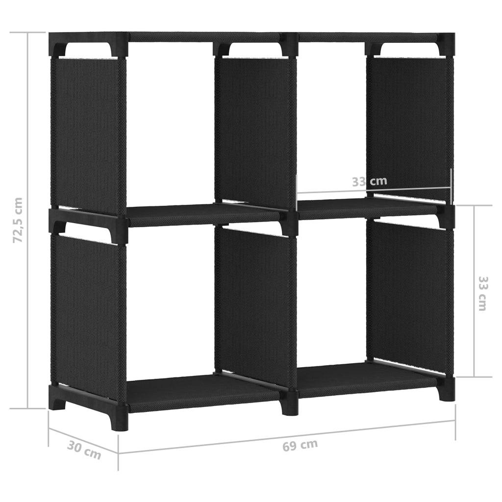 Displayhylle med 4 kuber svart 69x30x72,5 cm stoff