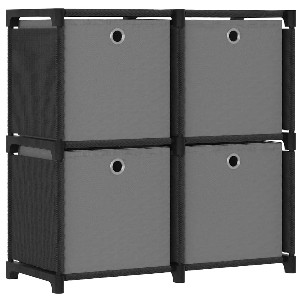 Displayhylle med 4 kuber og bokser svart 69x30x72,5 cm stoff