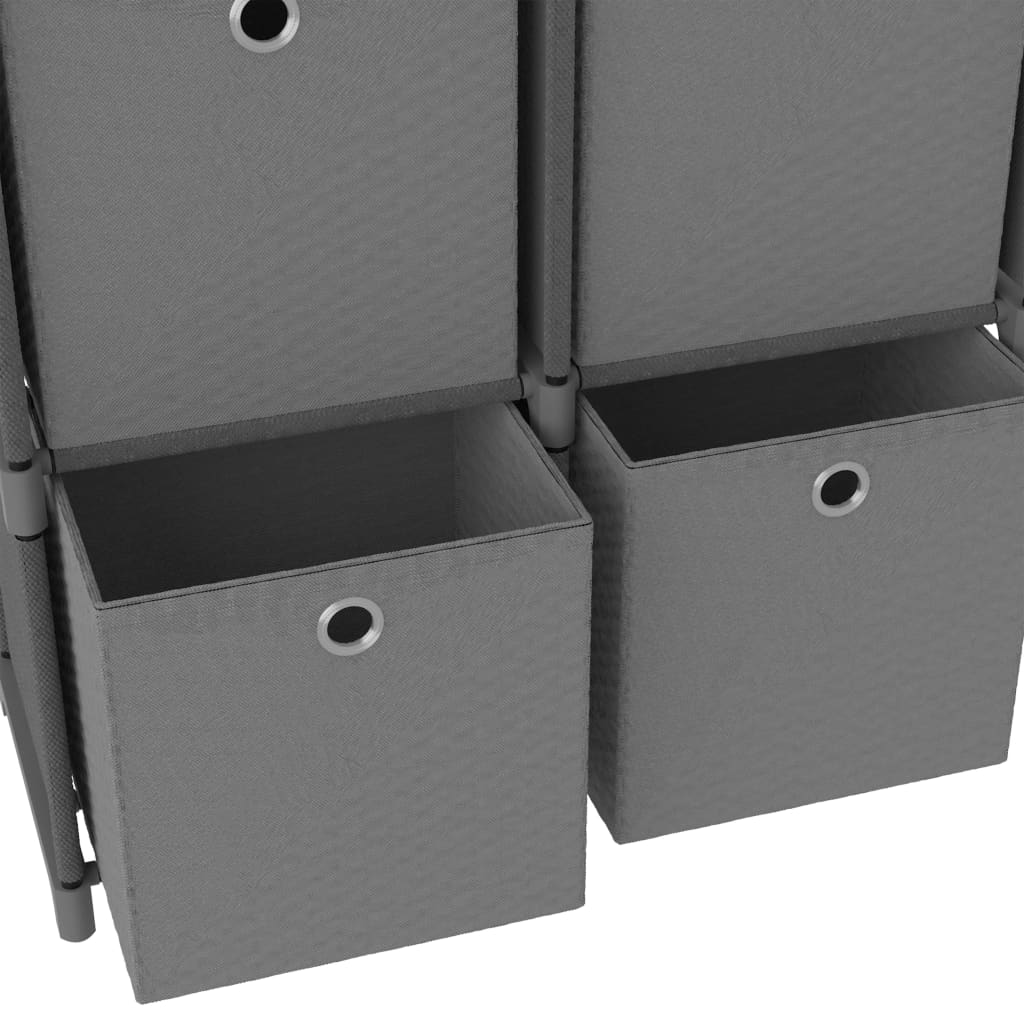 Displayhylle med 4 kuber og bokser grå 69x30x72,5 cm stoff
