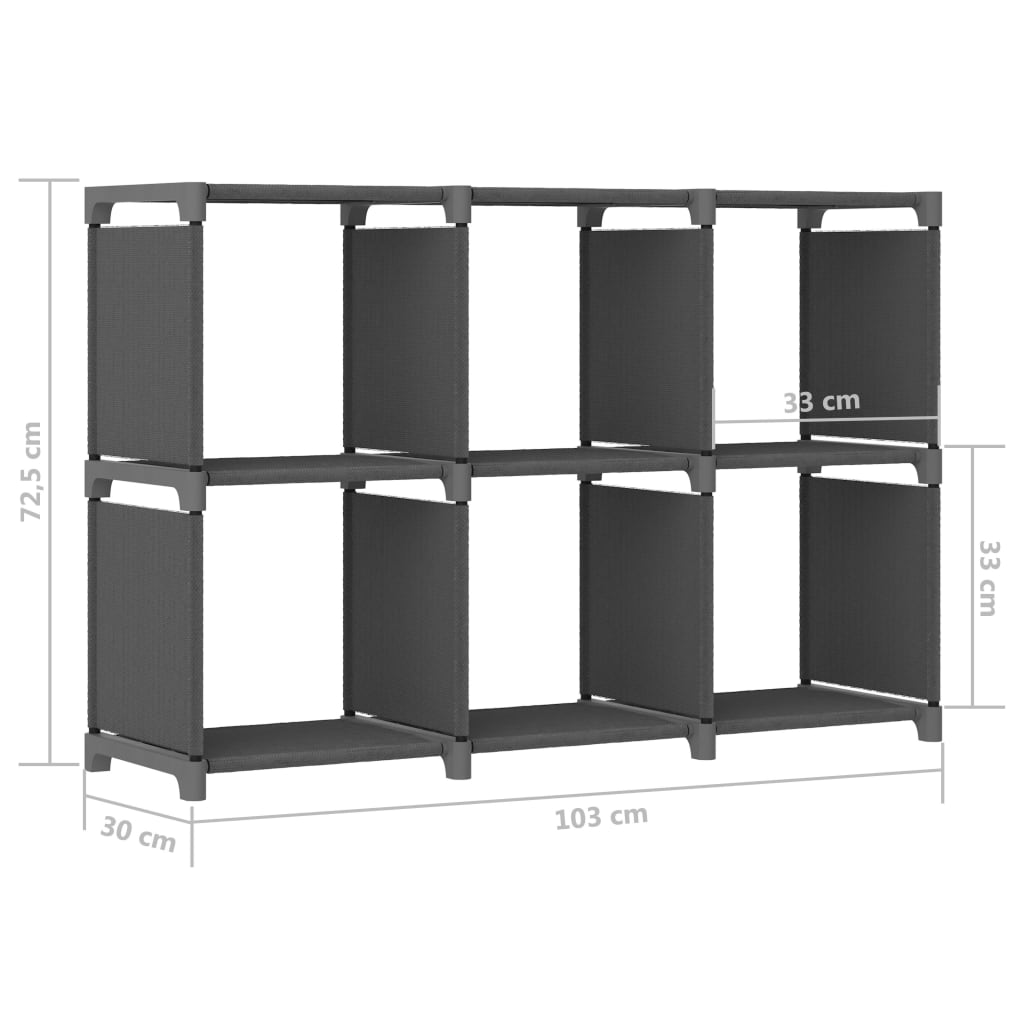Displayhylle med 6 kuber grå 103x30x72,5 cm stoff