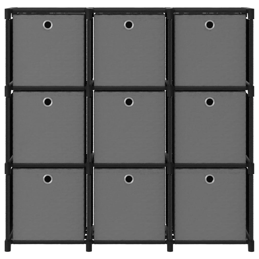 Displayhylle med 9 kuber og bokser svart 103x30x107,5 cm stoff