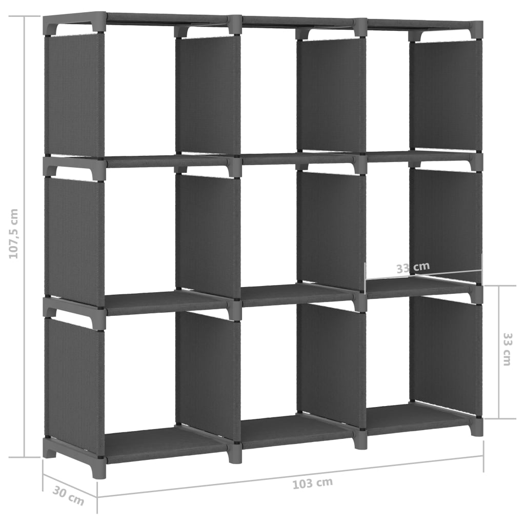 Displayhylle med 9 kuber grå 103x30x107,5 cm stoff