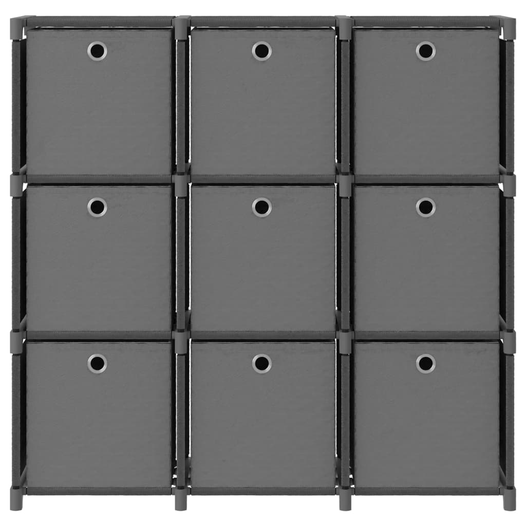 Displayhylle med 9 kuber og bokser grå 103x30x107,5 cm stoff